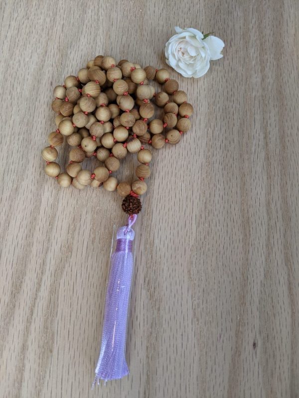 Natural polished Rosewood lavender tassle Mala