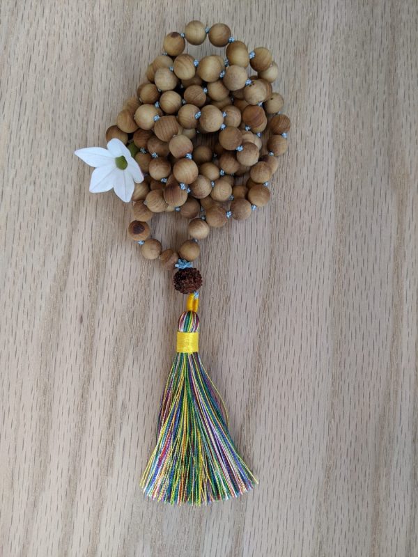 Natural polished Rosewood multi-color tassle Mala