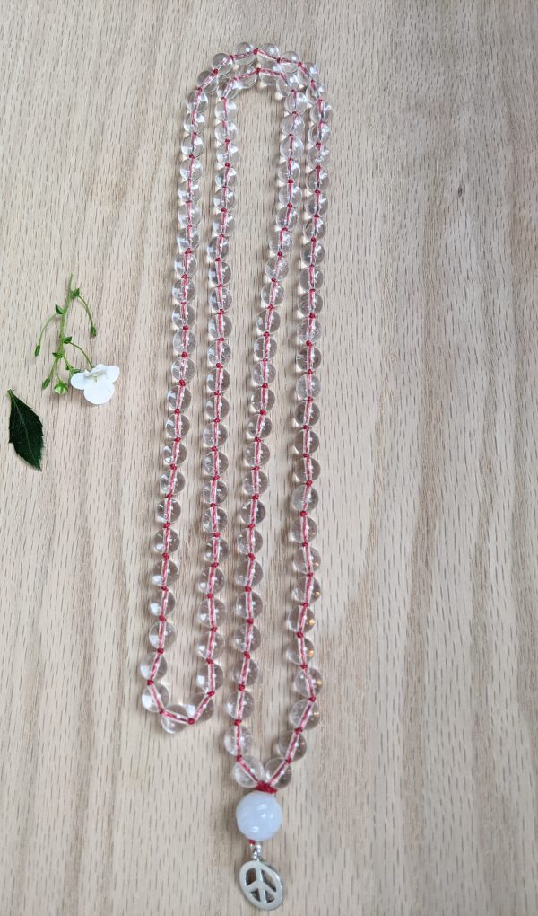 Clear quartz Crystal with carved Burmese Jade Mala - Image 2